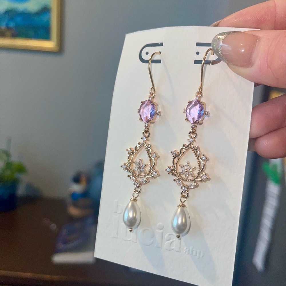 Elegant Gold and Purple Drop Earrings
